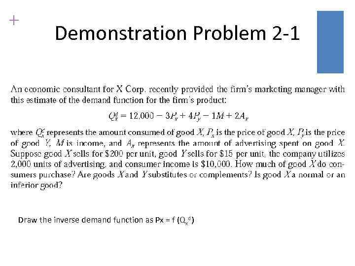 + Demonstration Problem 2 -1 Draw the inverse demand function as Px = f