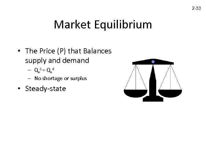 2 -33 Market Equilibrium • The Price (P) that Balances supply and demand –