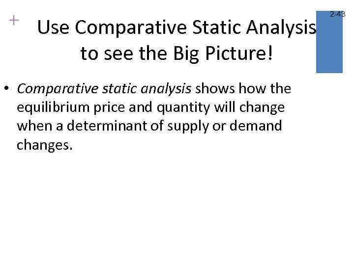 + Use Comparative Static Analysis to see the Big Picture! • Comparative static analysis