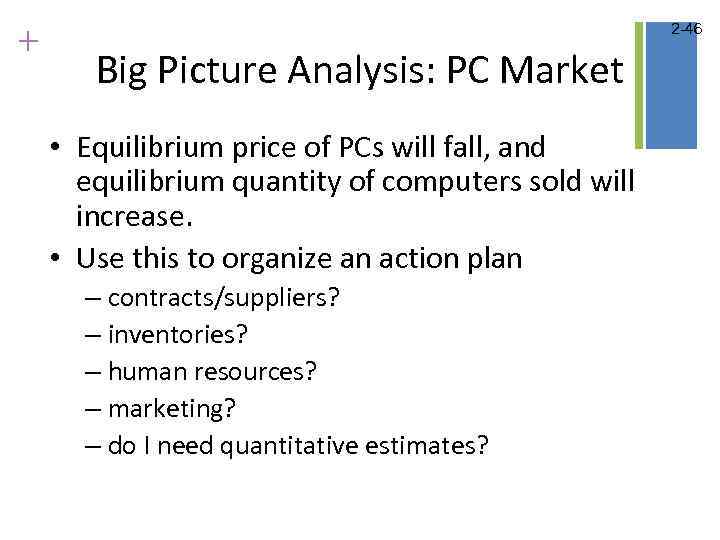 + 2 -46 Big Picture Analysis: PC Market • Equilibrium price of PCs will