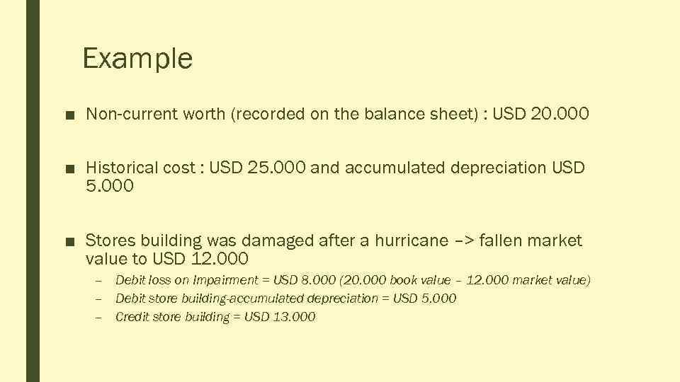 Example ■ Non-current worth (recorded on the balance sheet) : USD 20. 000 ■