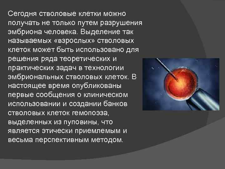 Сегодня стволовые клетки можно получать не только путем разрушения эмбриона человека. Выделение так называемых