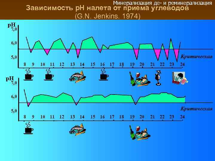 Минерализация де- и реминерализация Зависимость р. Н налета от приема углеводов (G. N. Jenkins.