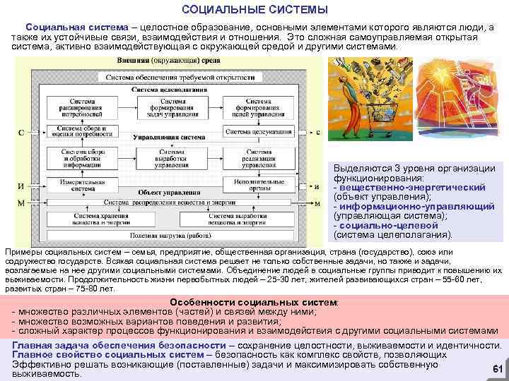 СОЦИАЛЬНЫЕ СИСТЕМЫ Социальная система – целостное образование, основными элементами которого являются люди, а также