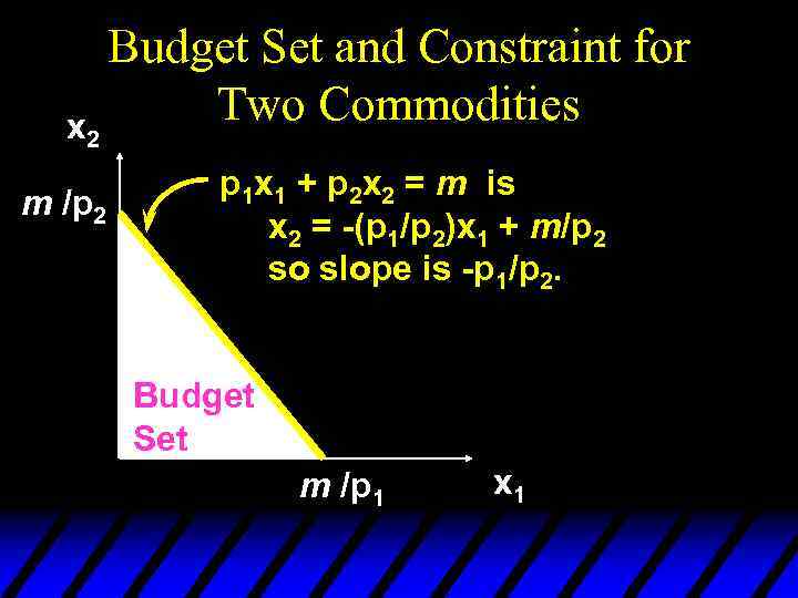 x 2 m /p 2 Budget Set and Constraint for Two Commodities p 1