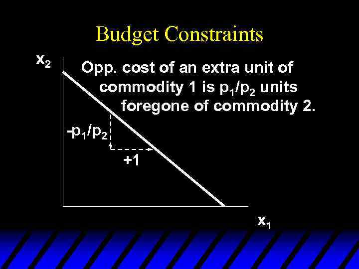 Budget Constraints x 2 Opp. cost of an extra unit of commodity 1 is