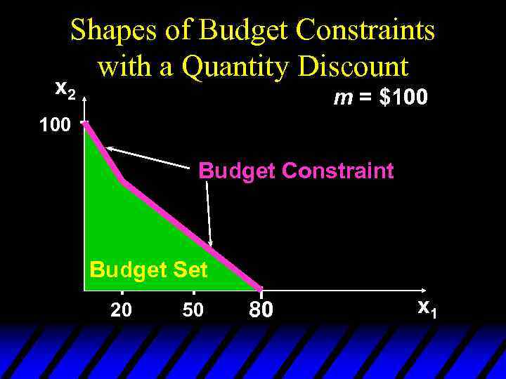 Shapes of Budget Constraints with a Quantity Discount x 2 m = $100 Budget