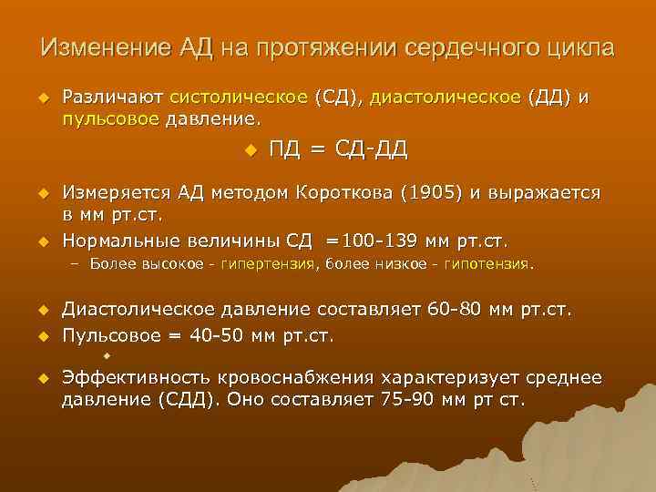 Изменение АД на протяжении сердечного цикла u Различают систолическое (СД), диастолическое (ДД) и пульсовое