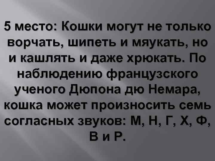 5 место: Кошки могут не только ворчать, шипеть и мяукать, но и кашлять и