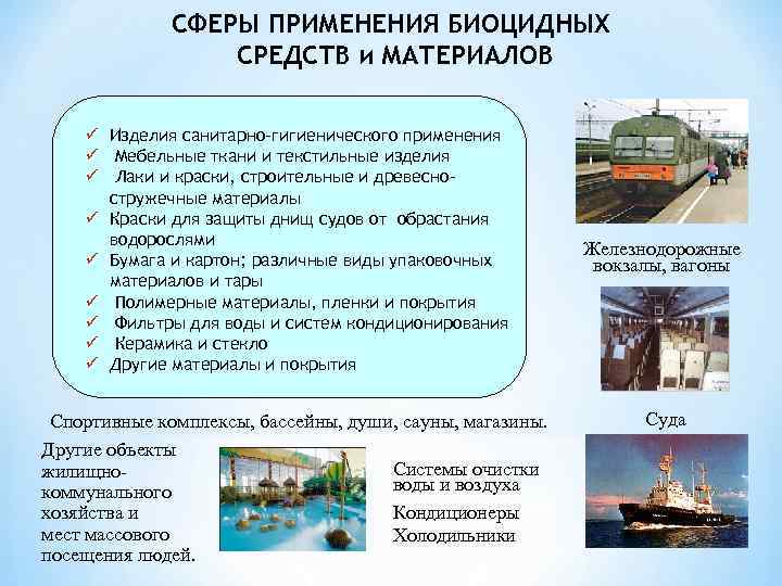 СФЕРЫ ПРИМЕНЕНИЯ БИОЦИДНЫХ СРЕДСТВ и МАТЕРИАЛОВ ü Изделия санитарно-гигиенического применения ü Мебельные ткани и