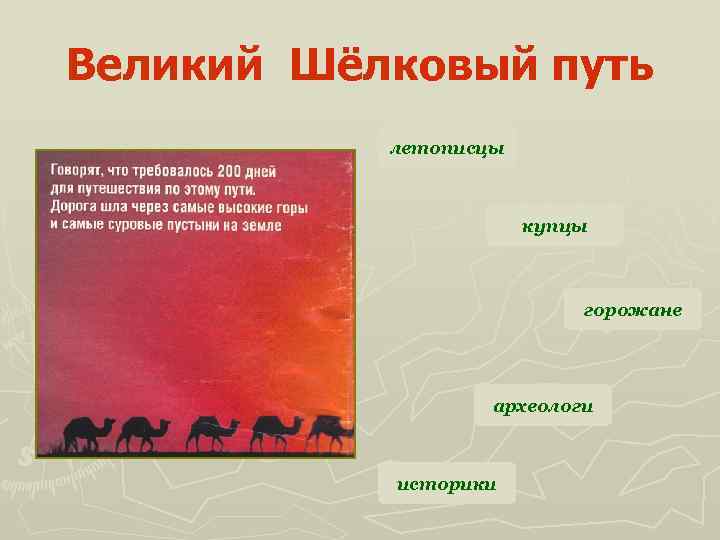 Великий Шёлковый путь летописцы купцы горожане археологи историки 