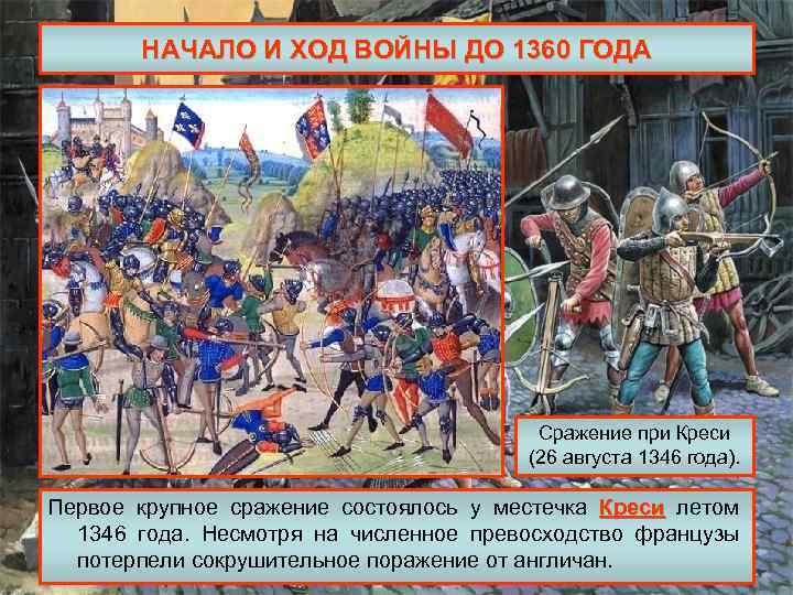 НАЧАЛО И ХОД ВОЙНЫ ДО 1360 ГОДА Сражение при Креси (26 августа 1346 года).