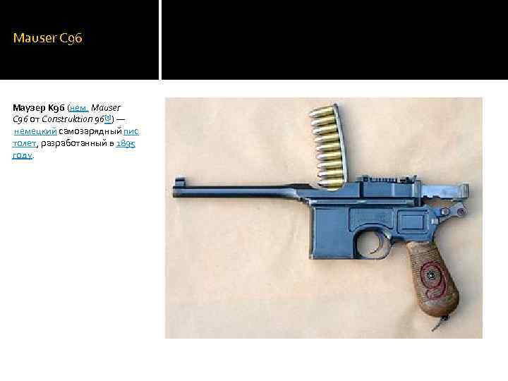 Mauser C 96 Маузер К 96 (нем. Mauser C 96 от Construktion 96[3]) —