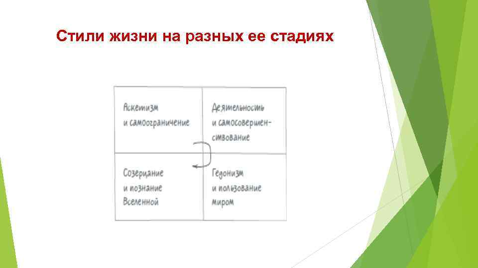 Стили жизни на разных ее стадиях 