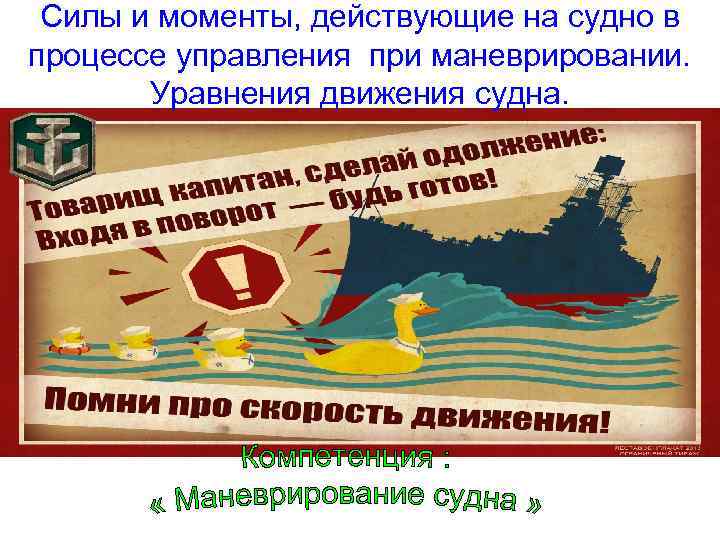 Силы и моменты, действующие на судно в процессе управления при маневрировании. Уравнения движения судна.