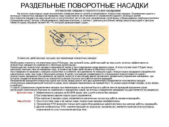 РАЗДЕЛЬНЫЕ ПОВОРОТНЫЕ НАСАДКИ УПРАВЛЕНИЕ СУДАМИ С ПОВОРОТНЫМИ НАСАДКАМИ На многих самоходных судах внутреннего плавания