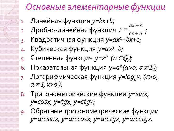 Элементарные функции и их графики. Свойства элементарных функций. Таблица основные свойства элементарных функций. Основные элементарные функции. Свойства и график основных и элементарных функций.