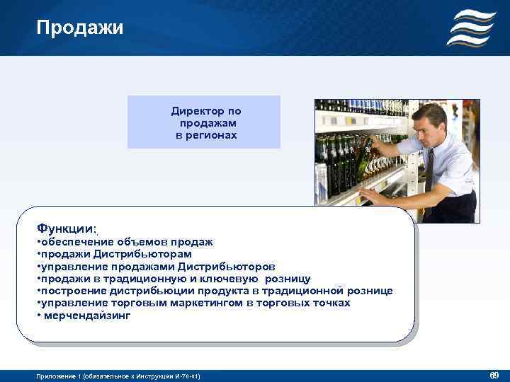 Продажи Директор по продажам в регионах Функции: • обеспечение объемов продаж • продажи Дистрибьюторам