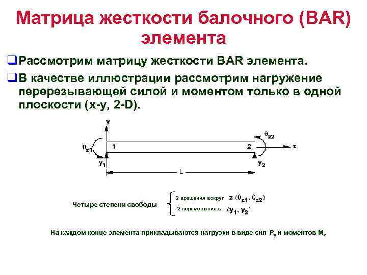Матрица жесткости балочного (BAR) элемента q. Рассмотрим матрицу жесткости BAR элемента. q. В качестве