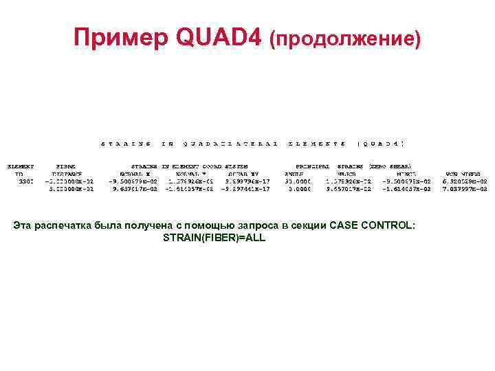 Пример QUAD 4 (продолжение) Эта распечатка была получена с помощью запроса в секции CASE