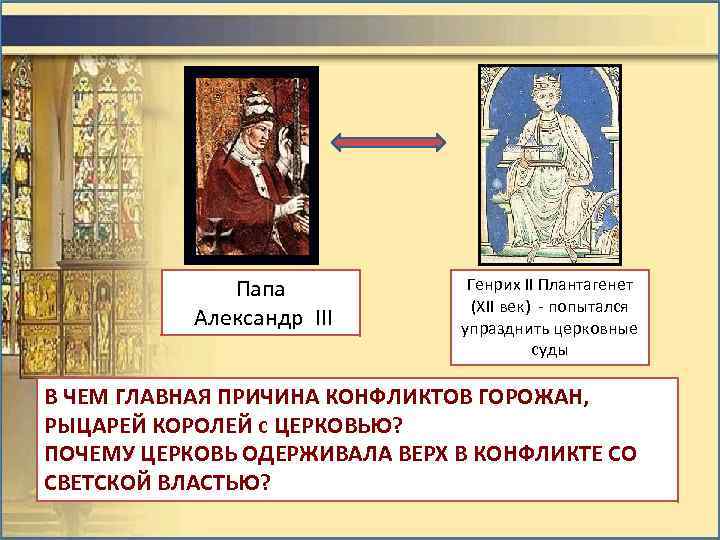 Папа Александр III Генрих II Плантагенет (ХII век) - попытался упразднить церковные суды В