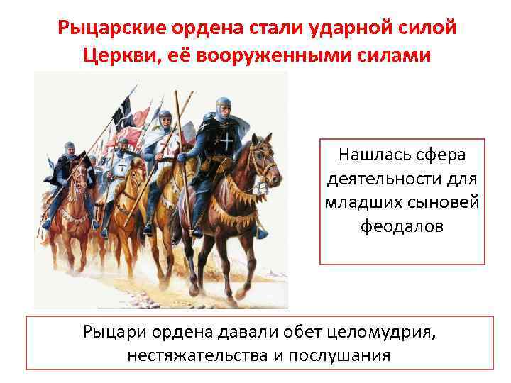 Рыцарские ордена стали ударной силой Церкви, её вооруженными силами Нашлась сфера деятельности для младших