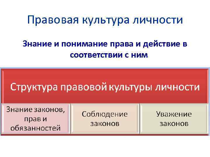 Правовая культура личности Знание и понимание права и действие в соответствии с ним 