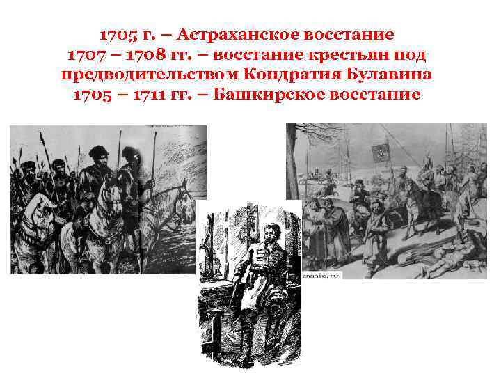 1705 г. – Астраханское восстание 1707 – 1708 гг. – восстание крестьян под предводительством