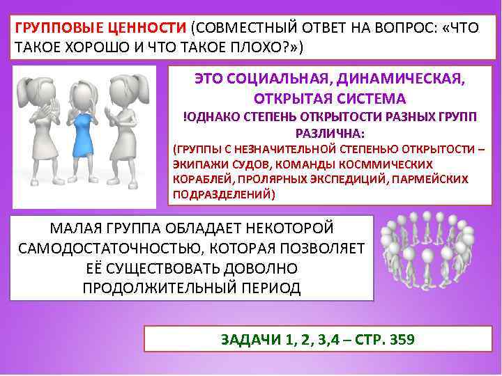 ГРУППОВЫЕ ЦЕННОСТИ (СОВМЕСТНЫЙ ОТВЕТ НА ВОПРОС: «ЧТО ТАКОЕ ХОРОШО И ЧТО ТАКОЕ ПЛОХО? »