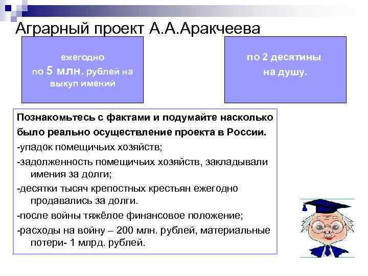 Аграрный проект А. А. Аракчеева ежегодно по 5 млн. рублей на выкуп имений по