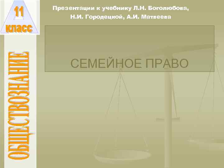 Презентации к учебнику Л. Н. Боголюбова, Н. И. Городецкой, А. И. Матвеева СЕМЕЙНОЕ ПРАВО