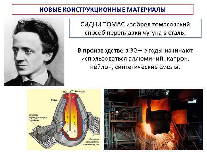 НОВЫЕ КОНСТРУКЦИОННЫЕ МАТЕРИАЛЫ СИДНИ ТОМАС изобрел томасовский способ переплавки чугуна в сталь. В производстве
