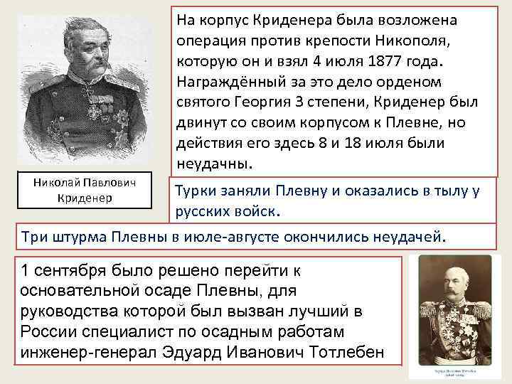 На корпус Криденера была возложена операция против крепости Никополя, которую он и взял 4