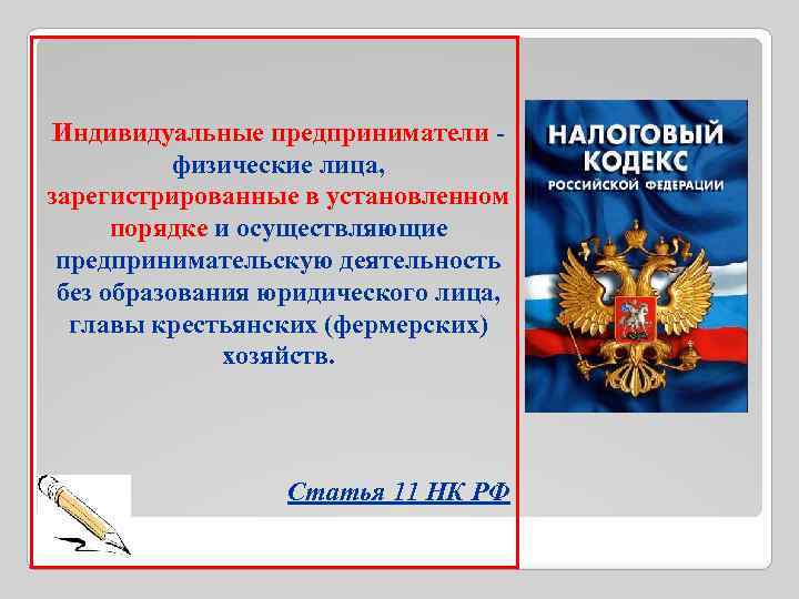 Индивидуальные предприниматели - физические лица, зарегистрированные в установленном порядке и осуществляющие предпринимательскую деятельность без