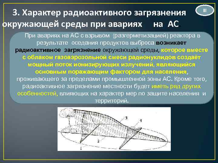 3. Характер радиоактивного загрязнения окружающей среды при авариях на АС. III При авариях на