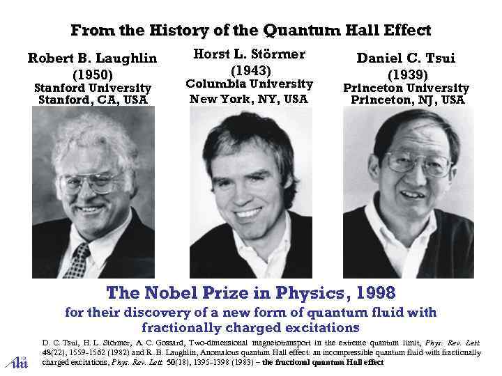 From the History of the Quantum Hall Effect Robert B. Laughlin (1950) Stanford University