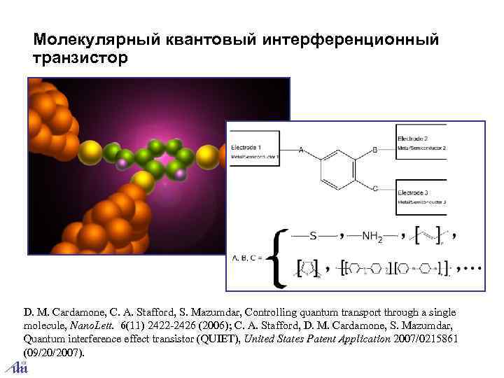 Молекулярный квантовый интерференционный транзистор D. M. Cardamone, C. A. Stafford, S. Mazumdar, Controlling quantum