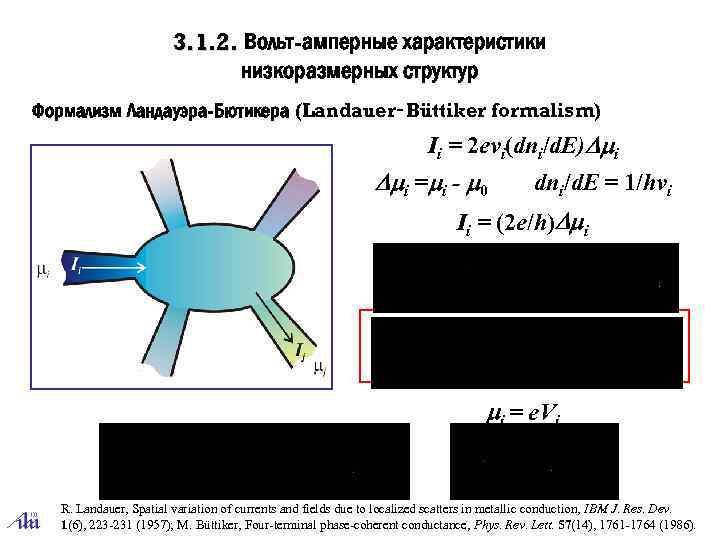 3. 1. 2. Вольт-амперные характеристики низкоразмерных структур Формализм Ландауэра-Бютикера (Landauer‑Büttiker formalism) Ii = 2