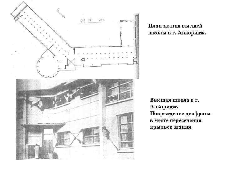 План здания высшей школы в г. Анкоридж. Высшая школа в г. Анкоридж. Повреждение диафрагм