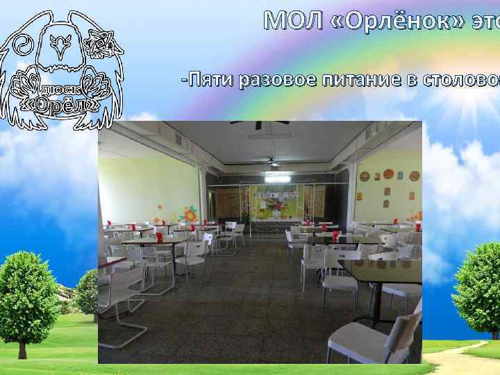 МОЛ «Орлёнок» это -Пяти разовое питание в столовой 