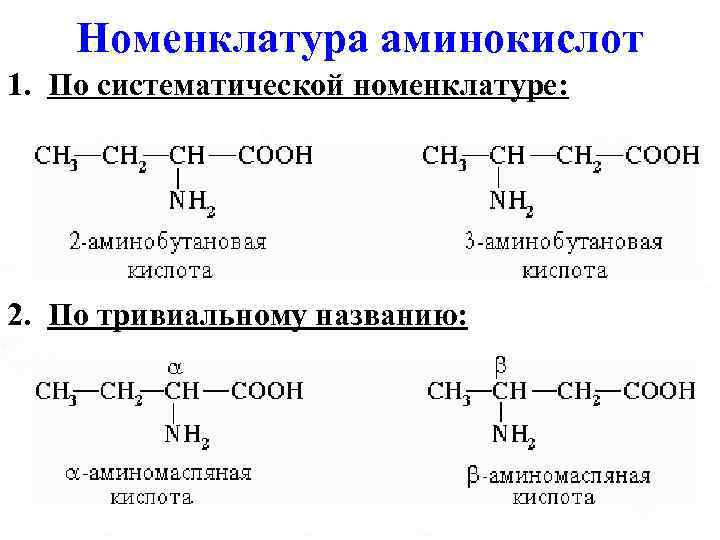 Аминокислоты номенклатура химические свойства