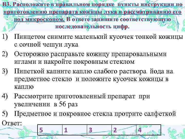 Расположите в правильном порядке пункты инструкции