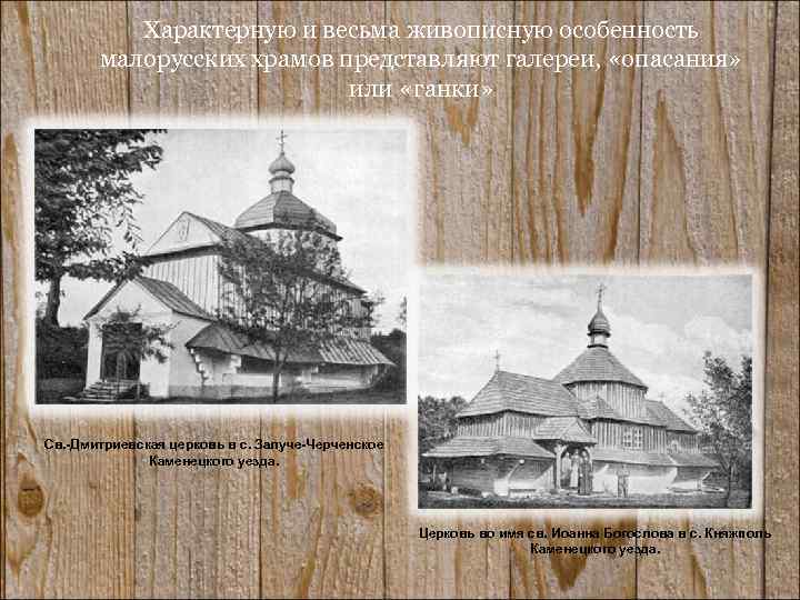 Характерную и весьма живописную особенность малорусских храмов представляют галереи, «опасания» или «ганки» Св. -Дмитриевская