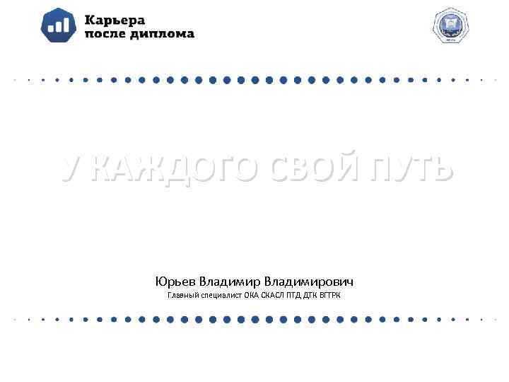 У КАЖДОГО СВОЙ ПУТЬ Юрьев Владимирович Главный специалист ОКА СКАСЛ ПТД ДТК ВГТРК 