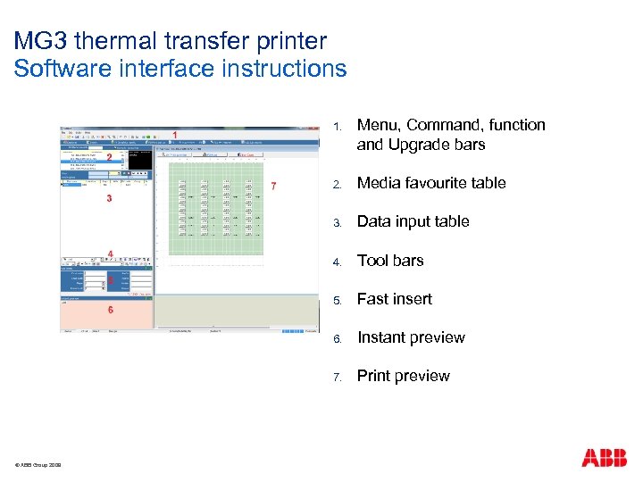 MG 3 thermal transfer printer Software interface instructions 1. 2. Media favourite table 3.