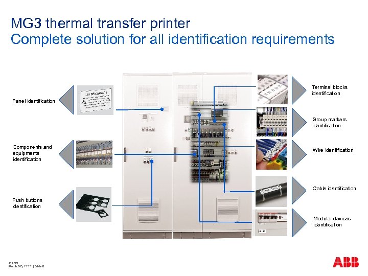 MG 3 thermal transfer printer Complete solution for all identification requirements Terminal blocks identification