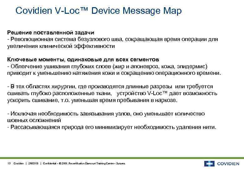 Covidien V-Loc™ Device Message Map Решение поставленной задачи - Революционная система безузлового шва, сокращающая