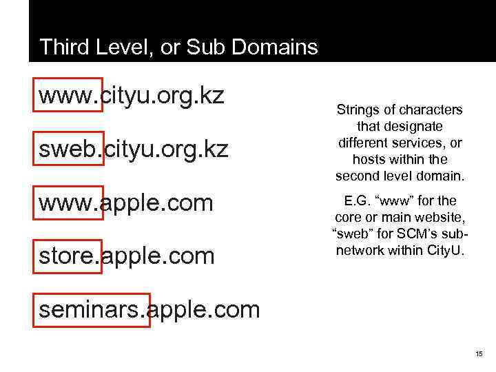 Third Level, or Sub Domains www. cityu. org. kz sweb. cityu. org. kz www.