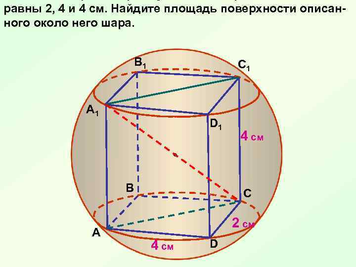 равны 2, 4 и 4 см. Найдите площадь поверхности описанного около него шара. В