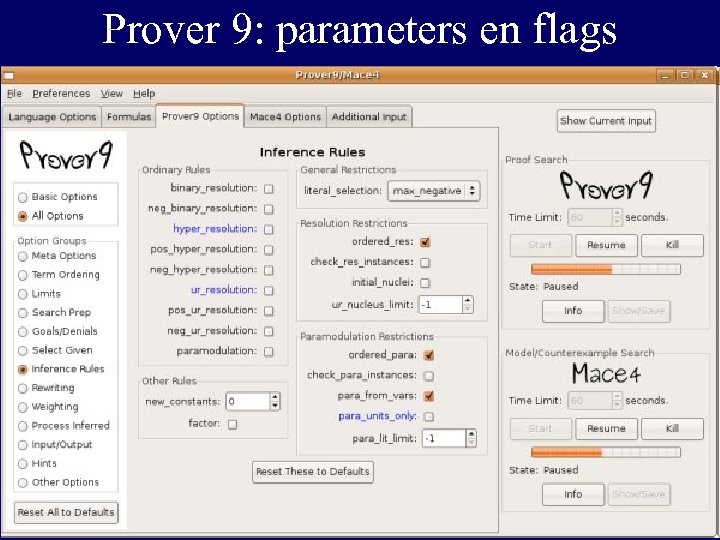 Prover 9: parameters en flags 